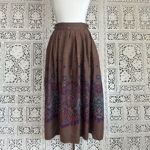 Vintage 90's Retro Geometric Boho Earthy Colorful Midi Skirt Sz Small